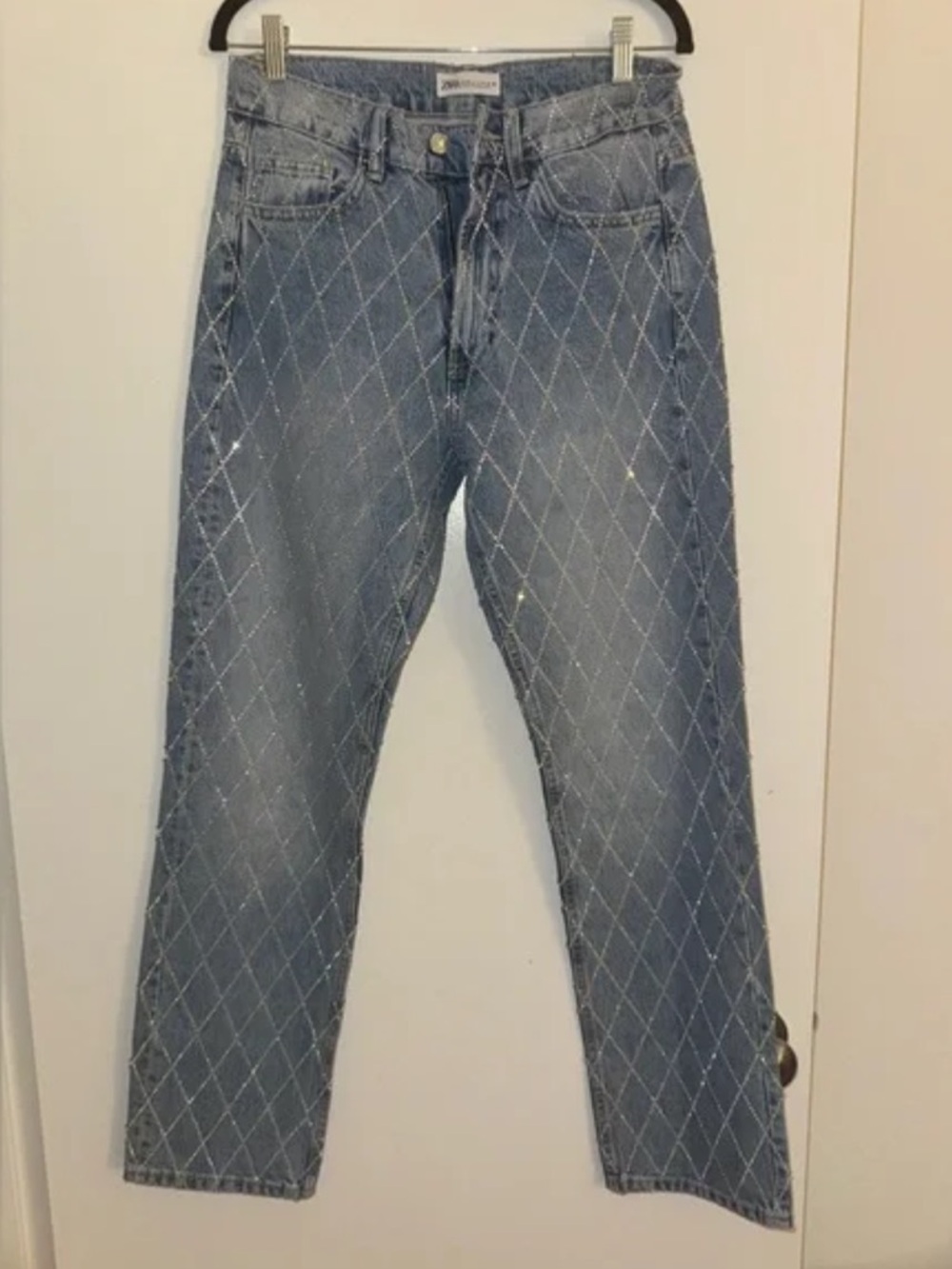 Zara embellished diamond denim jeans